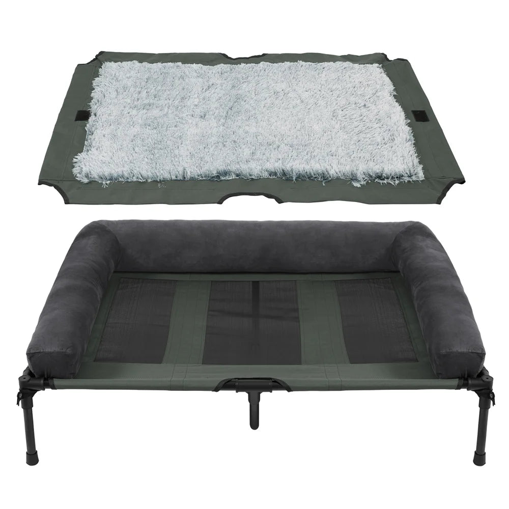 XXL XL Large Dog Bed Outdoor Raised Dog Bed with Cooling Breathable Mat and Soft Plush Mat for Home Garden