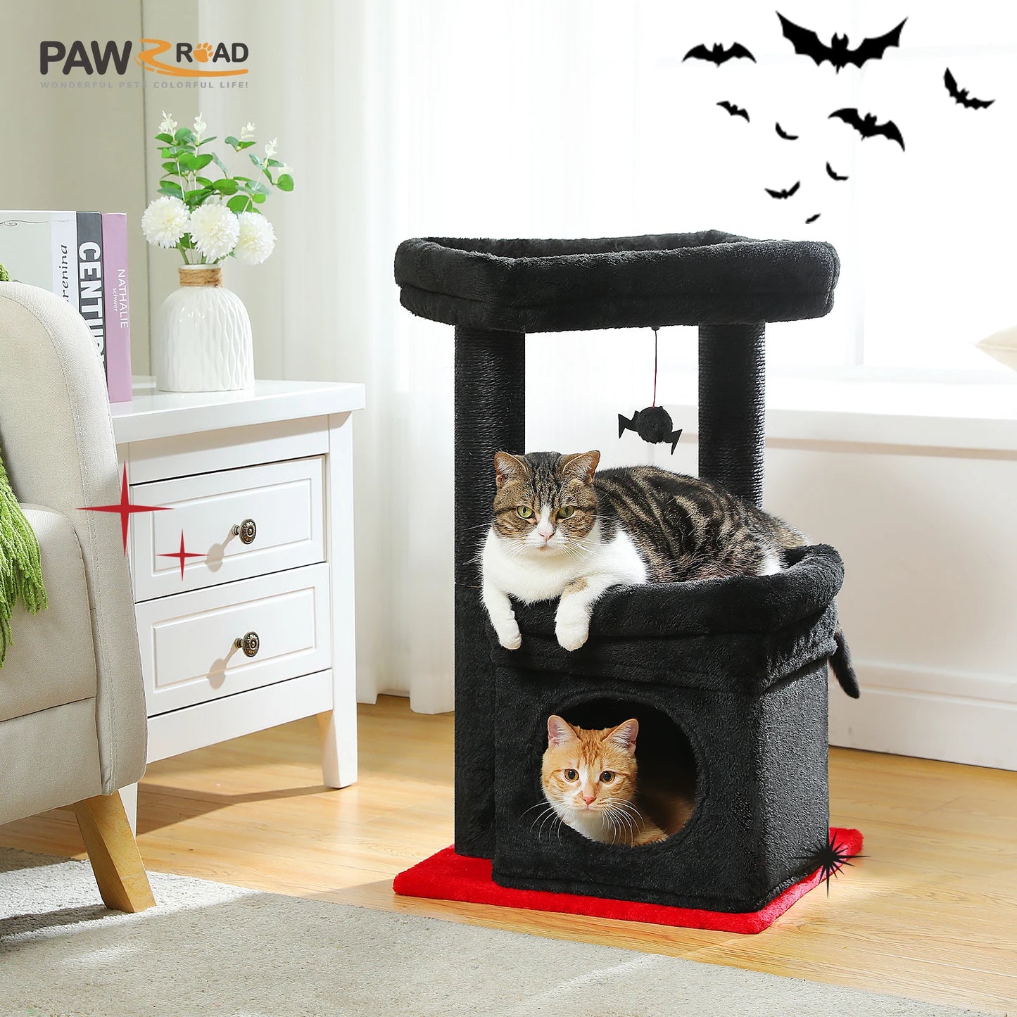 Cat Tree Cat Tower with Cozy Condo Wide Top Perch Natural Sisal Posts Soft Plush Playful Pom Pom Suitable for 1 to 2 Indoor Cats