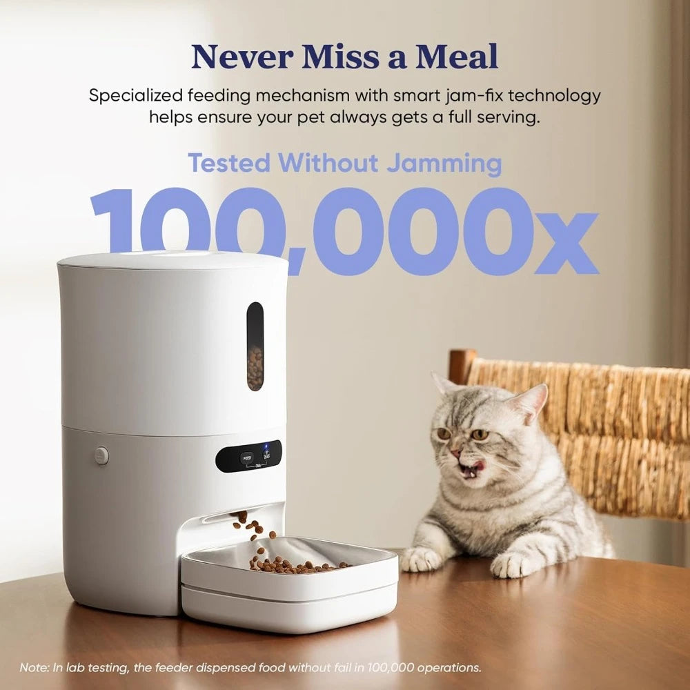 Automatic Cat Feeder WiFi Smart Scale Tracks Pet Food Intake App Remote Feeding Stainless Steel Bowl Dual Power Supply
