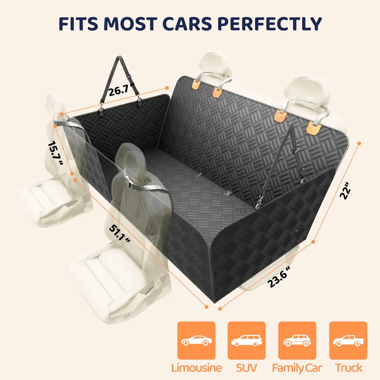 NONECN Car Rear Seat Dog Hammock Extender 600D Heavy-Duty