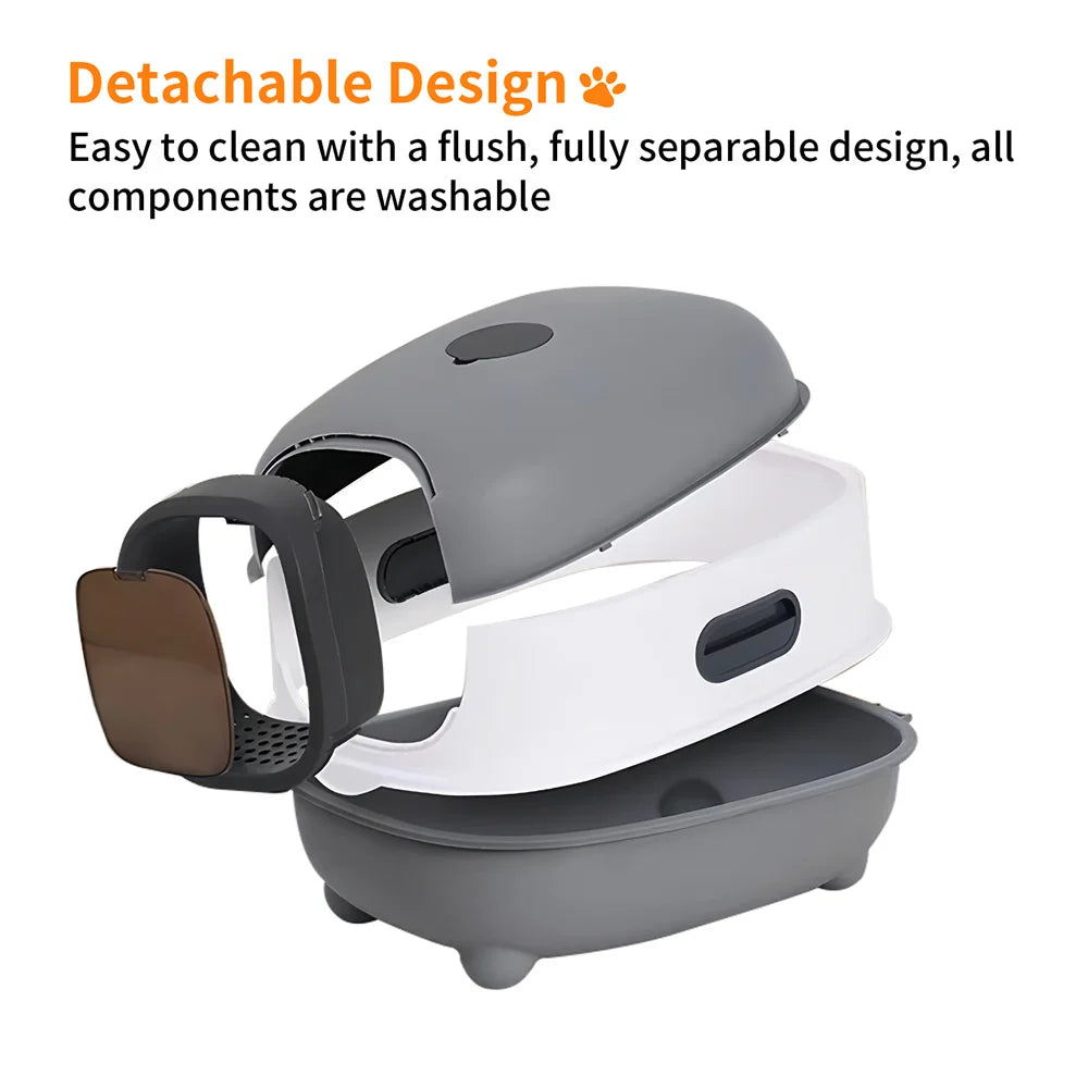 Large Enclosed Cat Litter Box with Scoop Odorless Hooded Litter Tray Deep Cat Toilet Pan Easy Clean Non Stick
