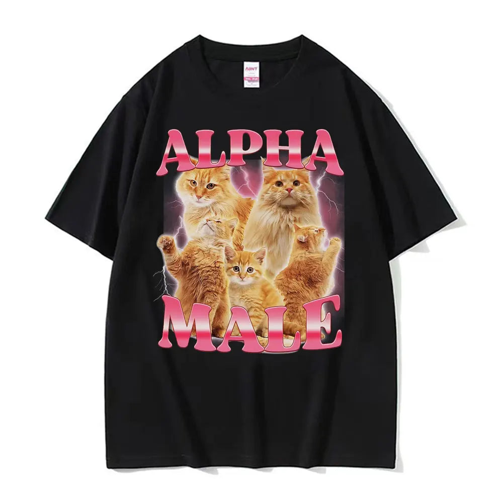 Alpha Male Cat Kitten Funny Meme T Shirts for Men and Women Casual Cotton Short Sleeve Fashion Tops