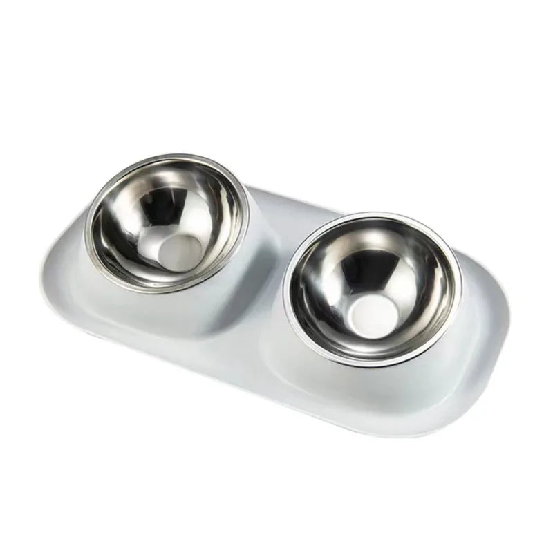 Stainless Steel Double Dog and Cat Bowl with Non-Slip Base Removable Plastic Food and Water Feeder for Puppies and Kittens