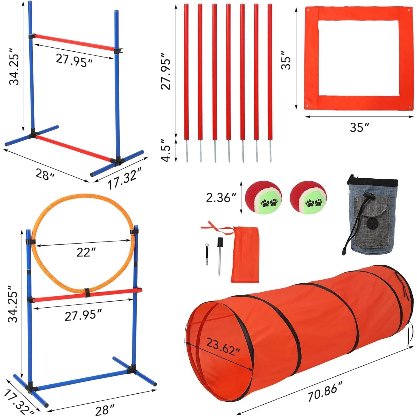 87 Pcs Dog Agility Training Kit Obstacle Course Set With 70 Inch Tunnel Outdoor