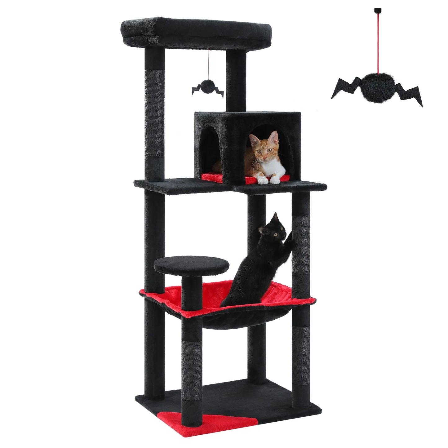 Gothic Cat Tree for Indoor Cats Tall Cat Tower with Large Hammock Sisal Covered Scratching Post Cozy Condo and Top Perch
