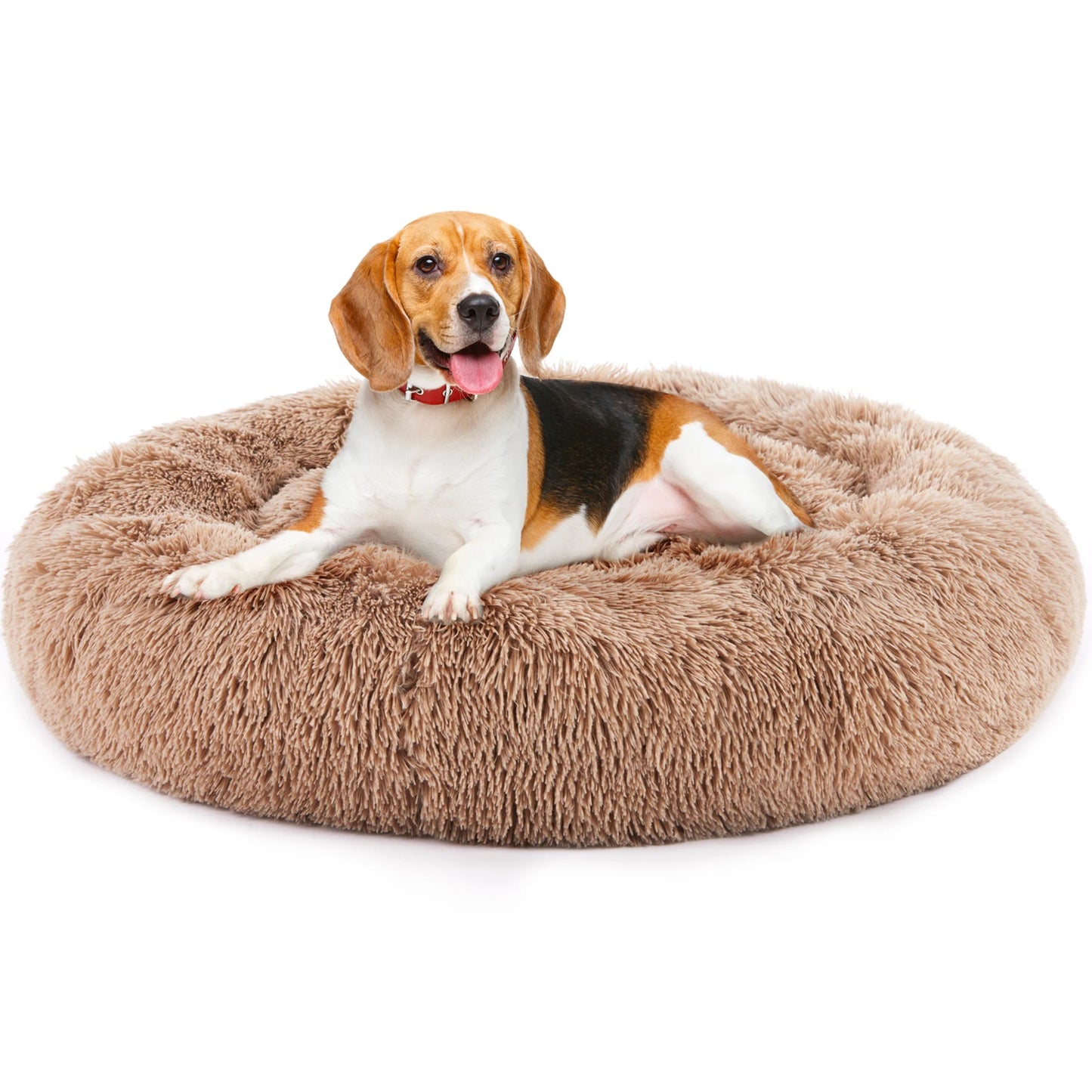 Calming Round Dog Bed For Large Dogs Washable Anti Slip Plush Faux Fur