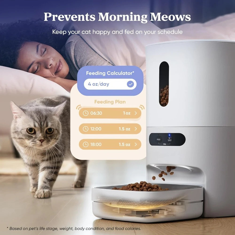 Automatic Cat Feeder WiFi Smart Scale Tracks Pet Food Intake App Remote Feeding Stainless Steel Bowl Dual Power Supply