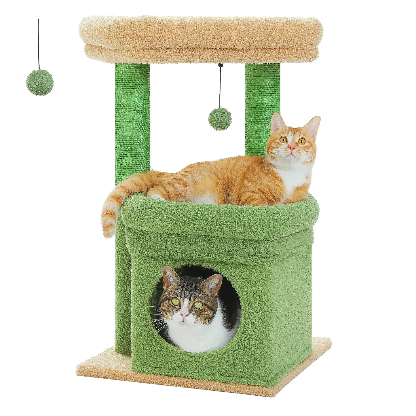 Cat Tree Cat Tower with Cozy Condo Wide Top Perch Natural Sisal Posts Soft Plush Playful Pom Pom Suitable for 1 to 2 Indoor Cats