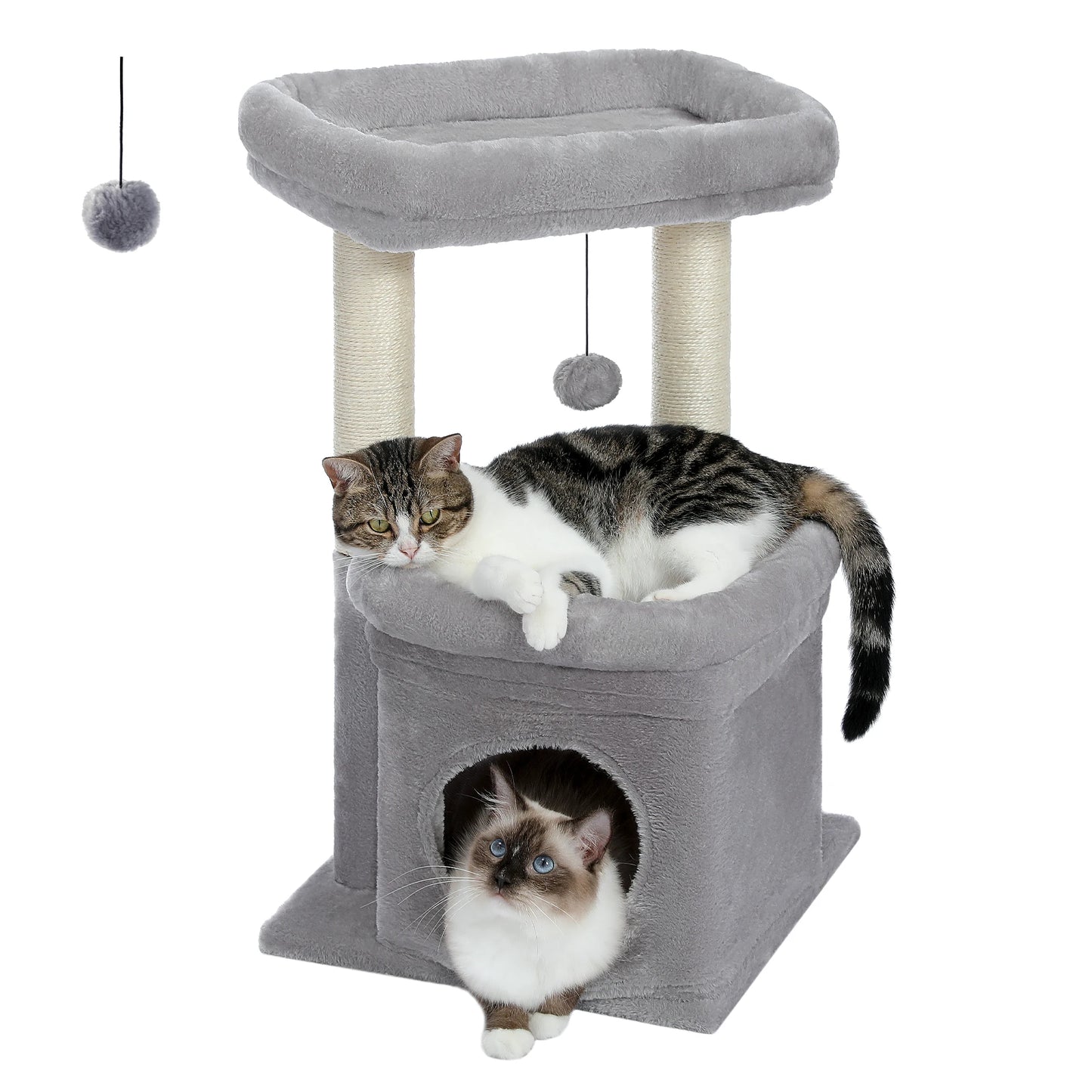 Cat Tree Cat Tower with Cozy Condo Wide Top Perch Natural Sisal Posts Soft Plush Playful Pom Pom Suitable for 1 to 2 Indoor Cats
