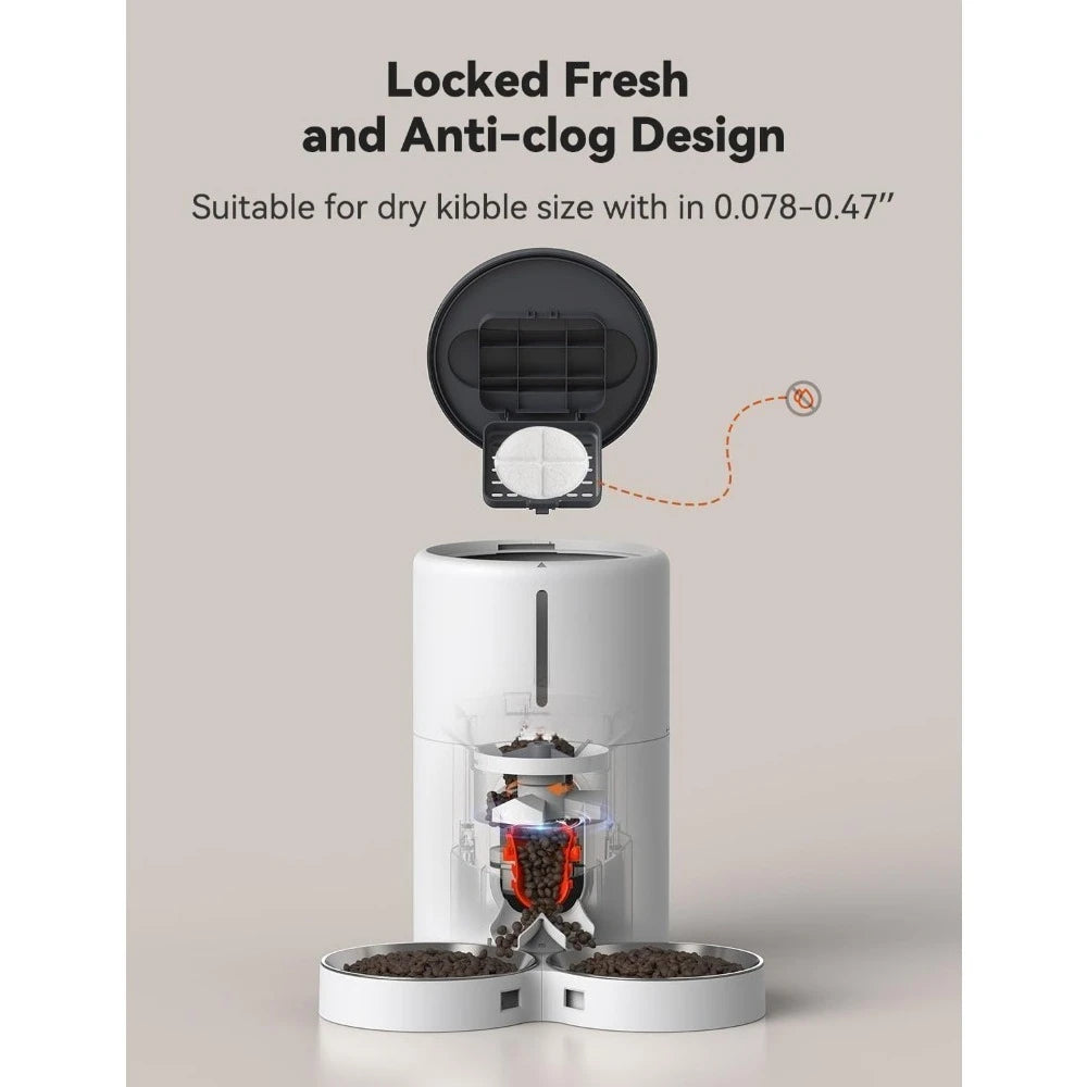 Dual Power Supply Auto Pet Feeder for Cats and Dogs Timed Cat Feeder with Stainless Steel Bowl Programmable 1 to 6 Meals Control