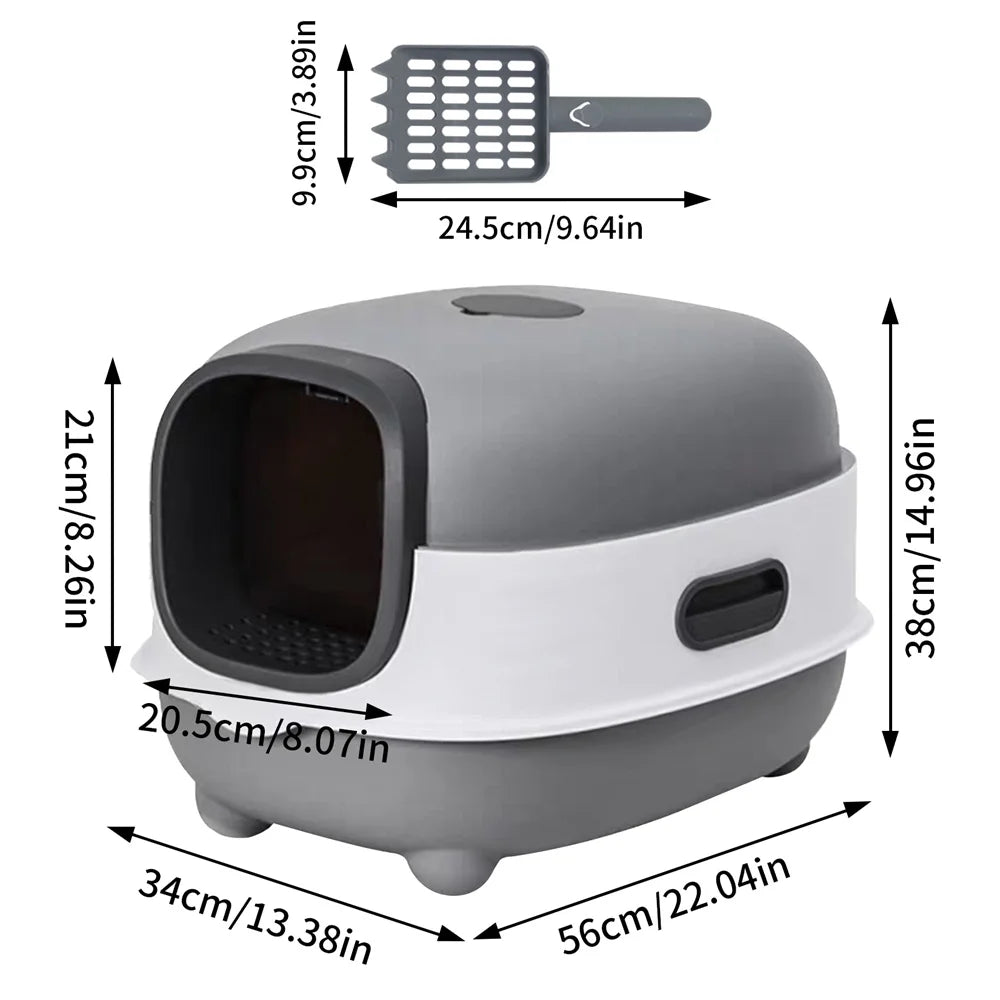Large Enclosed Cat Litter Box with Scoop Odorless Hooded Litter Tray Deep Cat Toilet Pan Easy Clean Non Stick