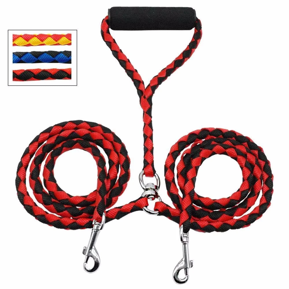 Pet Double Leash 360 Rotation Knotless Walking Leash Nylon Free Traction Ropes
