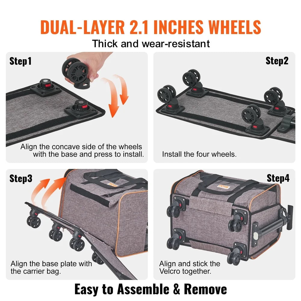 Airline Approved Cat Carrier with Wheels Rolling Pet Travel Bag for Small Medium Dogs and Cats Comfortable Design Easy Transport