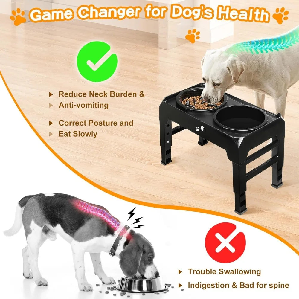 Elevated 2 In 1 Dog Feeder With Slow Feeder And Water Bowl For Medium Large Dogs
