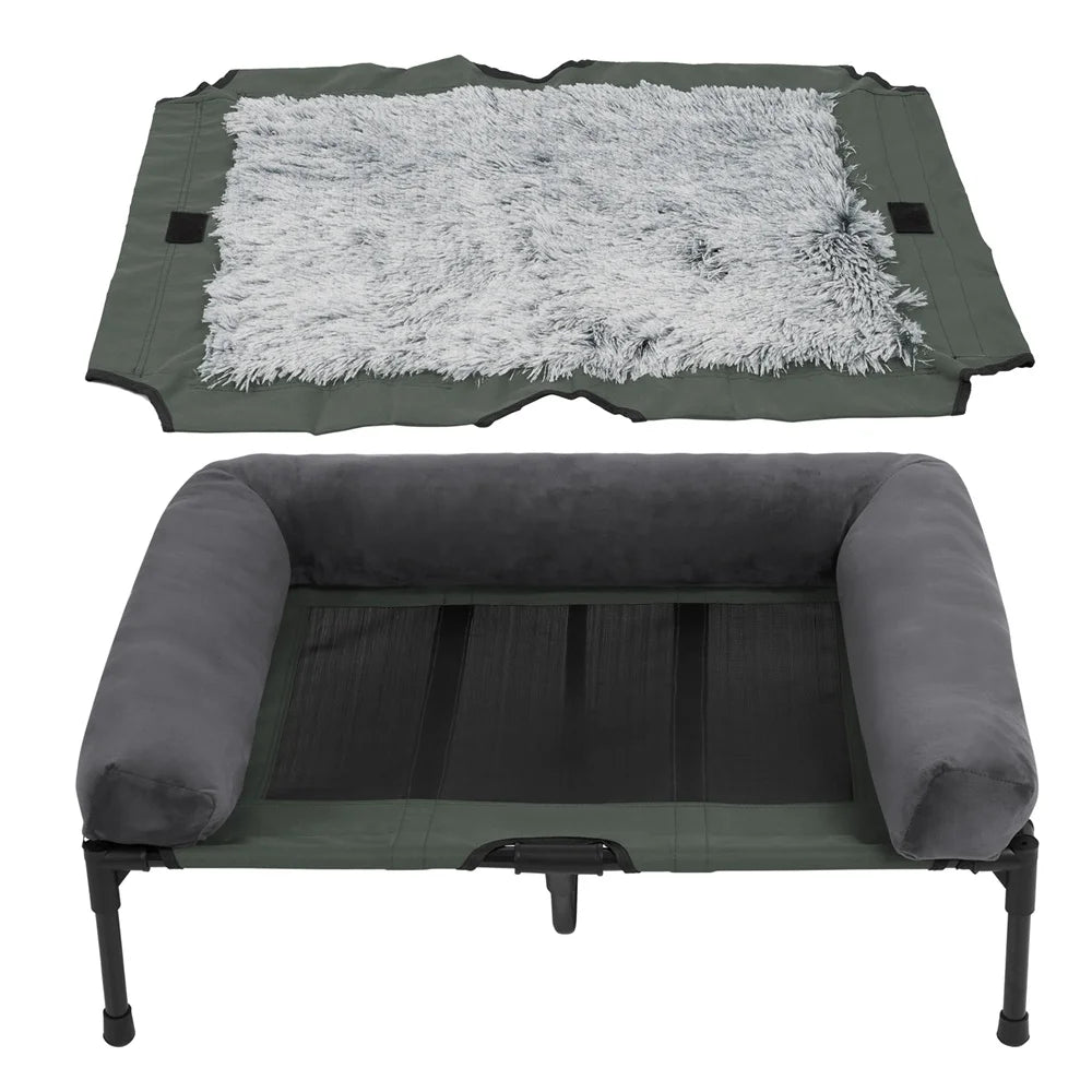 XXL XL Large Dog Bed Outdoor Raised Dog Bed with Cooling Breathable Mat and Soft Plush Mat for Home Garden