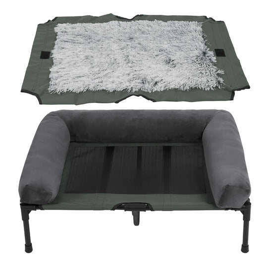 XXL XL Large Dog Bed Outdoor Raised Dog Bed with Cooling Breathable Mat and Soft Plush Mat for Home Garden