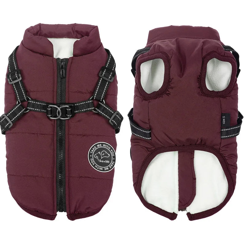 NONECN Winter Waterproof Dog Coat With Harness Durable Pet Vest