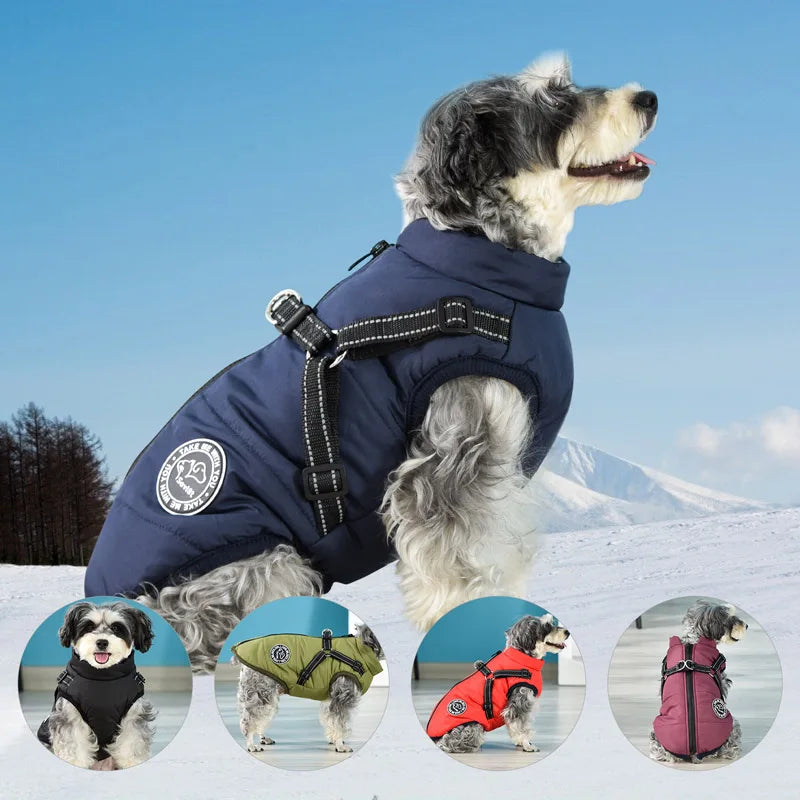 Winter Warm Dog Jacket Waterproof Coat With Harness Fleece Vest For All Sizes