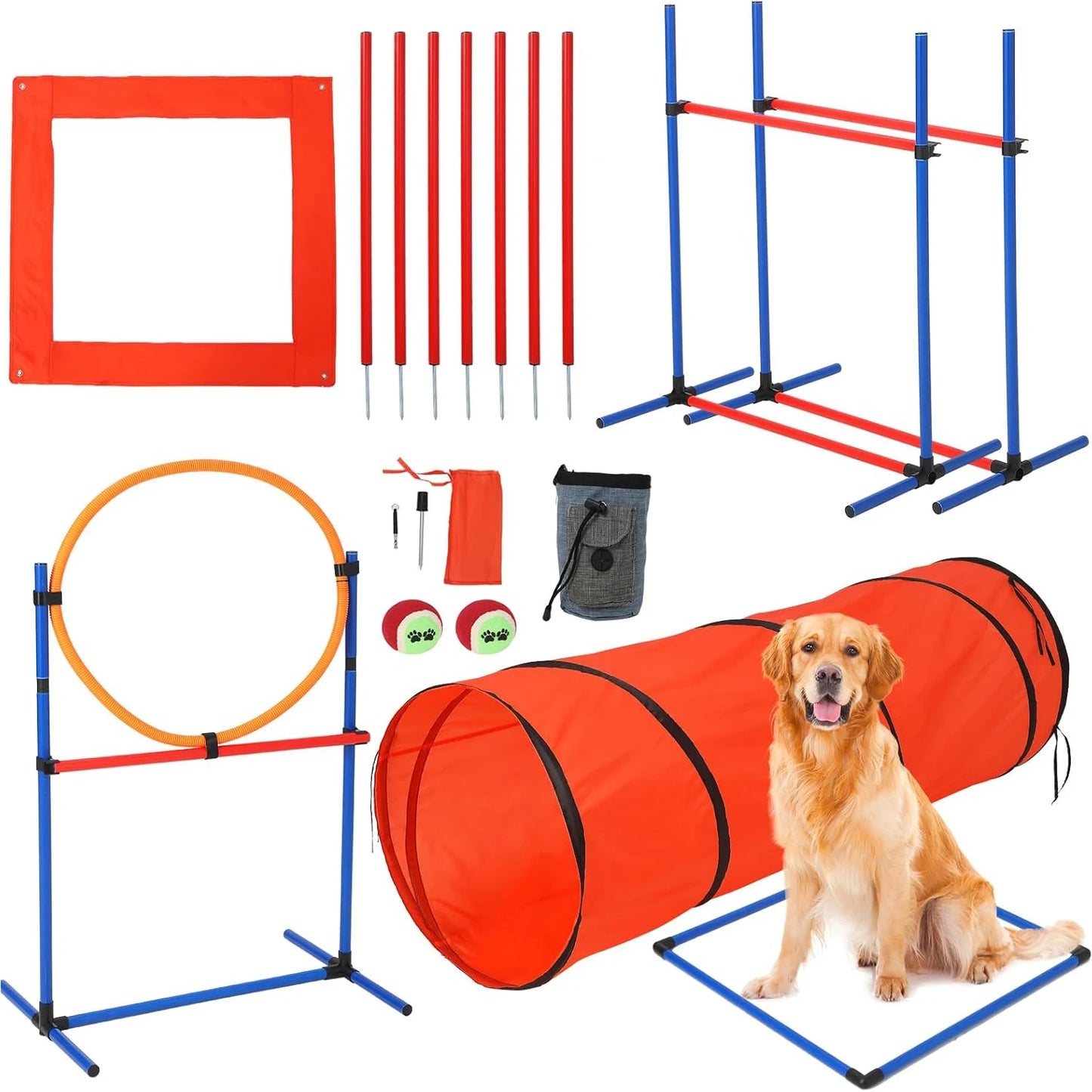 87 Pcs Dog Agility Training Kit Obstacle Course Set With 70 Inch Tunnel Outdoor