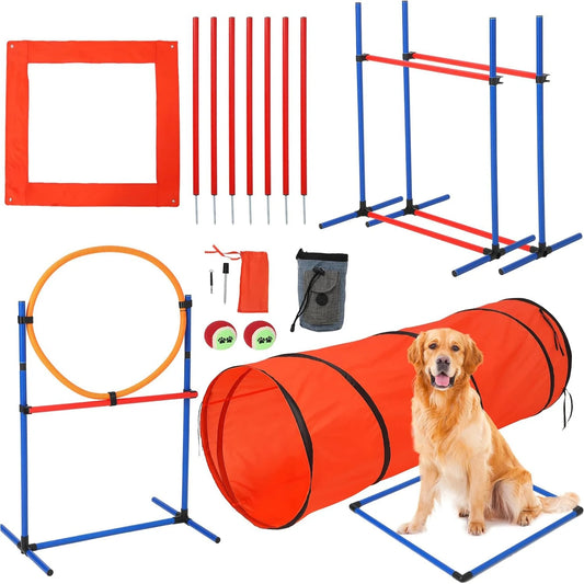 87 Pcs Dog Agility Training Kit Obstacle Course Set With 70 Inch Tunnel Outdoor