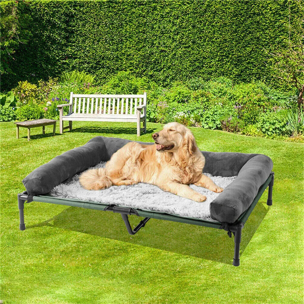 XXL XL Large Dog Bed Outdoor Raised Dog Bed with Cooling Breathable Mat and Soft Plush Mat for Home Garden
