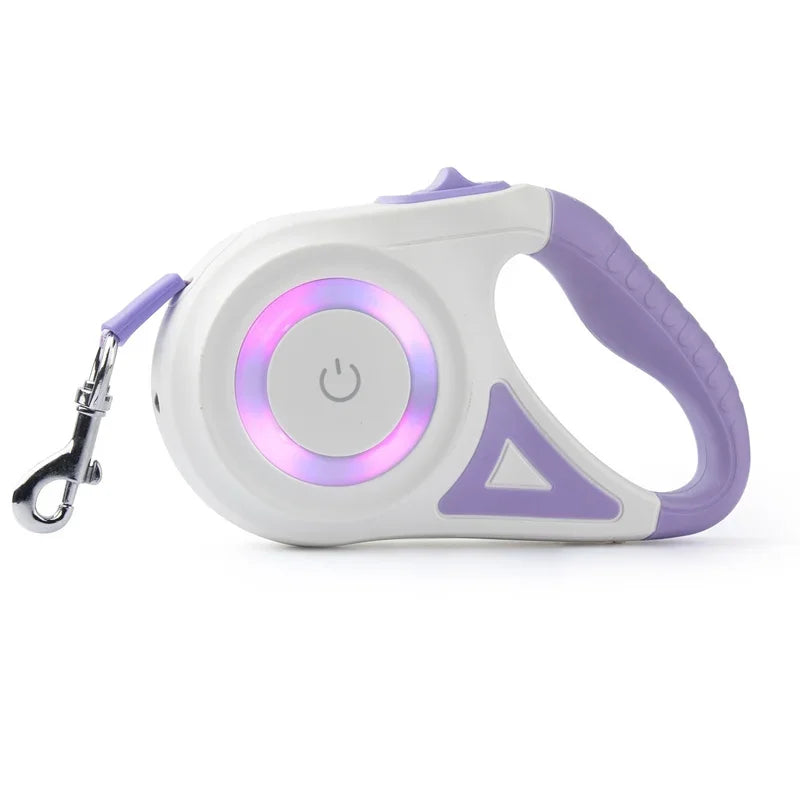 Automatic Retractable Dog Leash With LED Flashlight Durable Nylon Lead