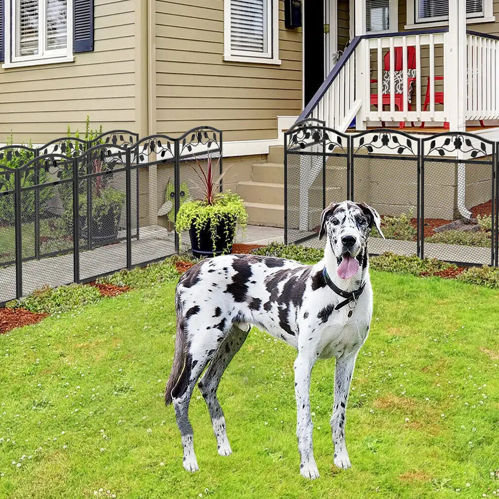 Heavy Metal Dog Playpen, Animal Barrier, Edging Board for In/Outdoor, Decorative Garden Fences with Safety Latch, 5 Panels