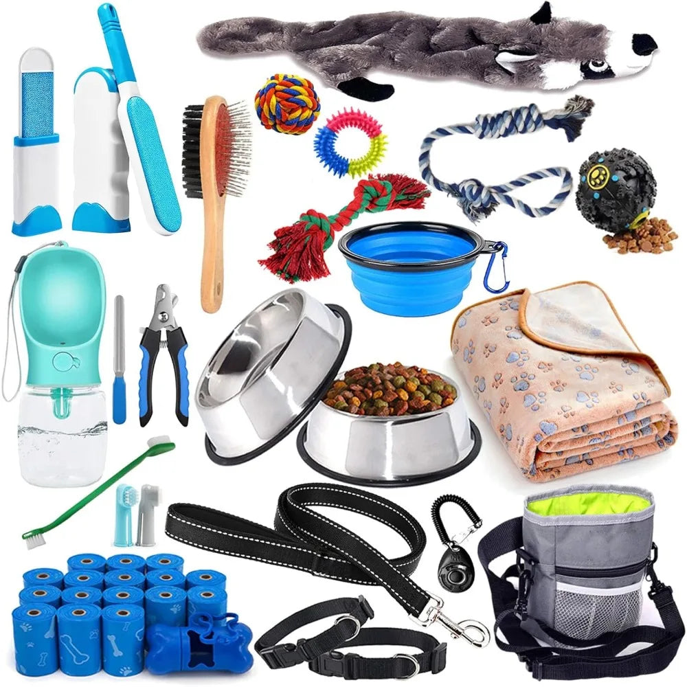 Puppy Supplies Starter Kit 39 Piece Set For New Puppies With Leash Toys Bowl