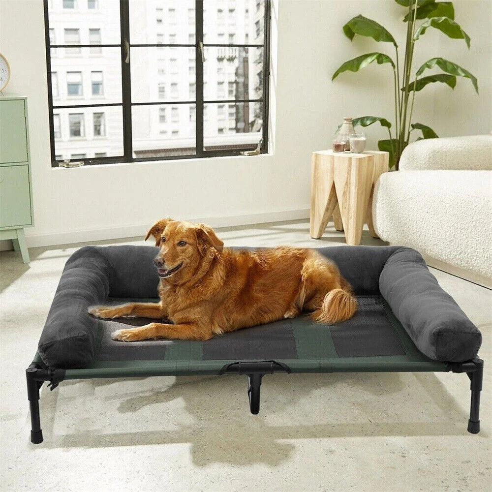 XXL XL Large Dog Bed Outdoor Raised Dog Bed with Cooling Breathable Mat and Soft Plush Mat for Home Garden