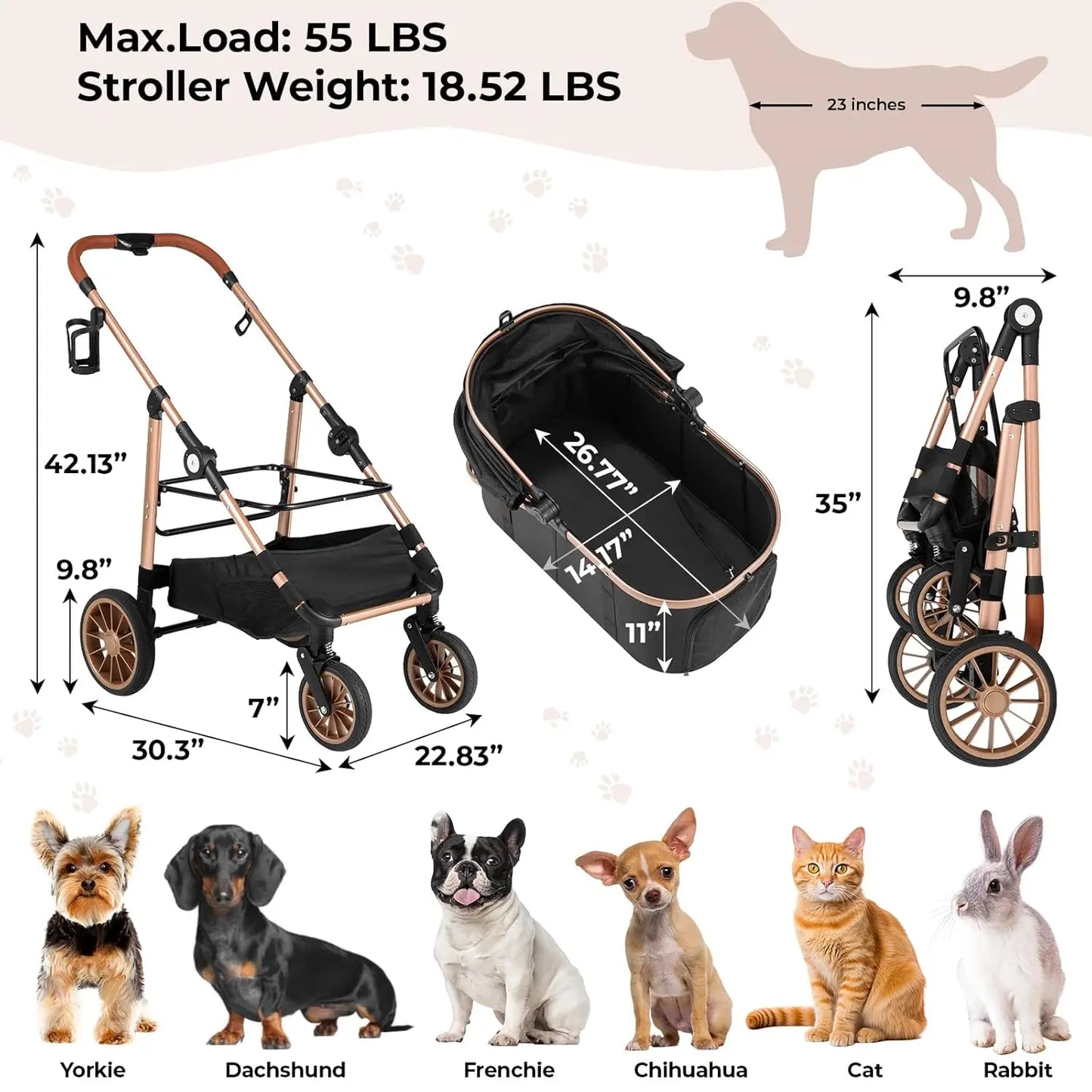 360 Degree High Wheel Foldable Cat Dog Stroller 2in1 Buggy