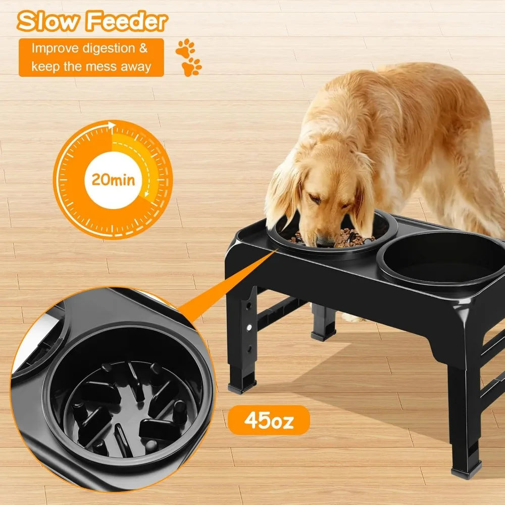 Elevated 2 In 1 Dog Feeder With Slow Feeder And Water Bowl For Medium Large Dogs