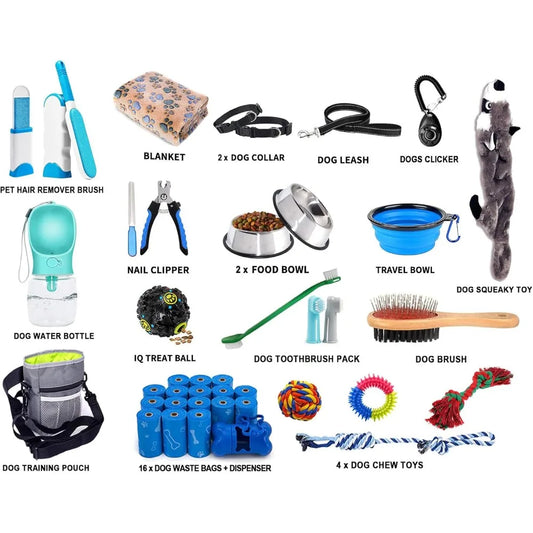 Puppy Supplies Starter Kit 39 Piece Set For New Puppies With Leash Toys Bowl
