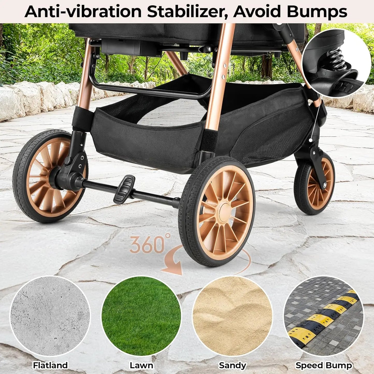 360 Degree High Wheel Foldable Cat Dog Stroller 2in1 Buggy