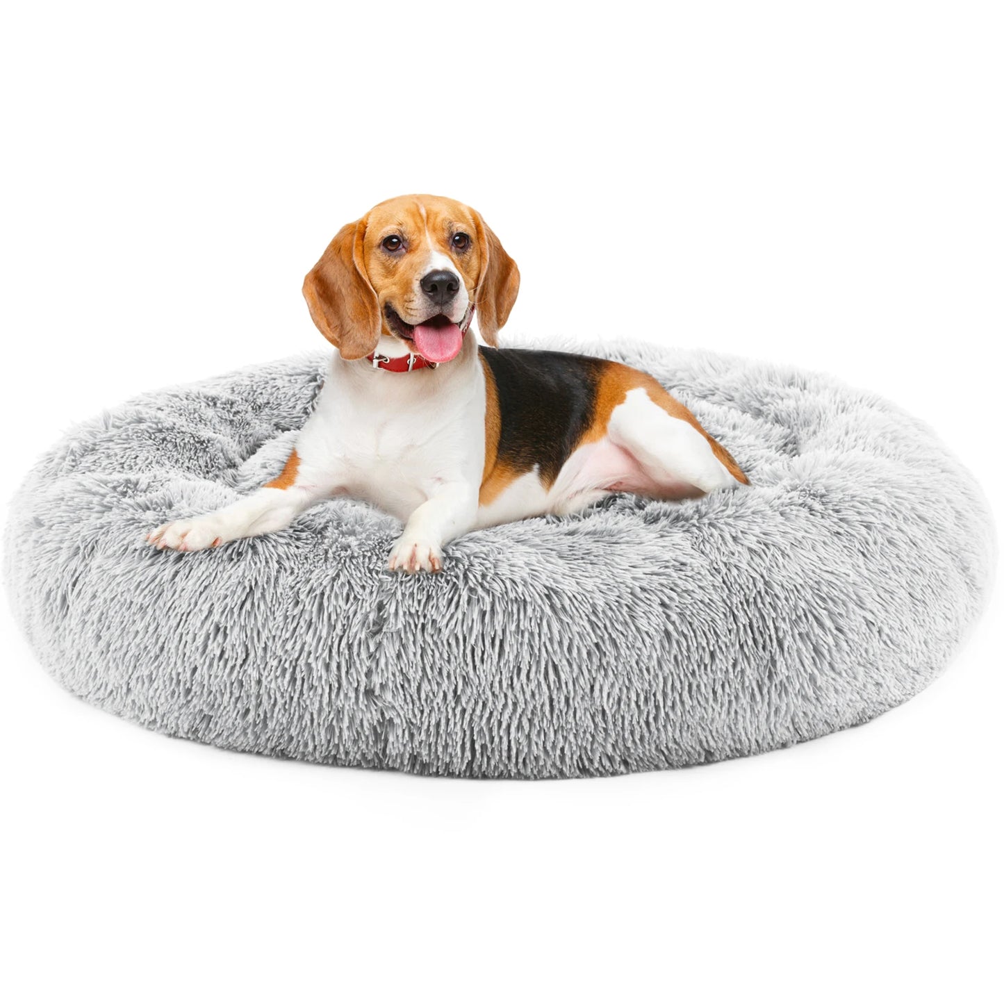 Calming Round Dog Bed For Large Dogs Washable Anti Slip Plush Faux Fur