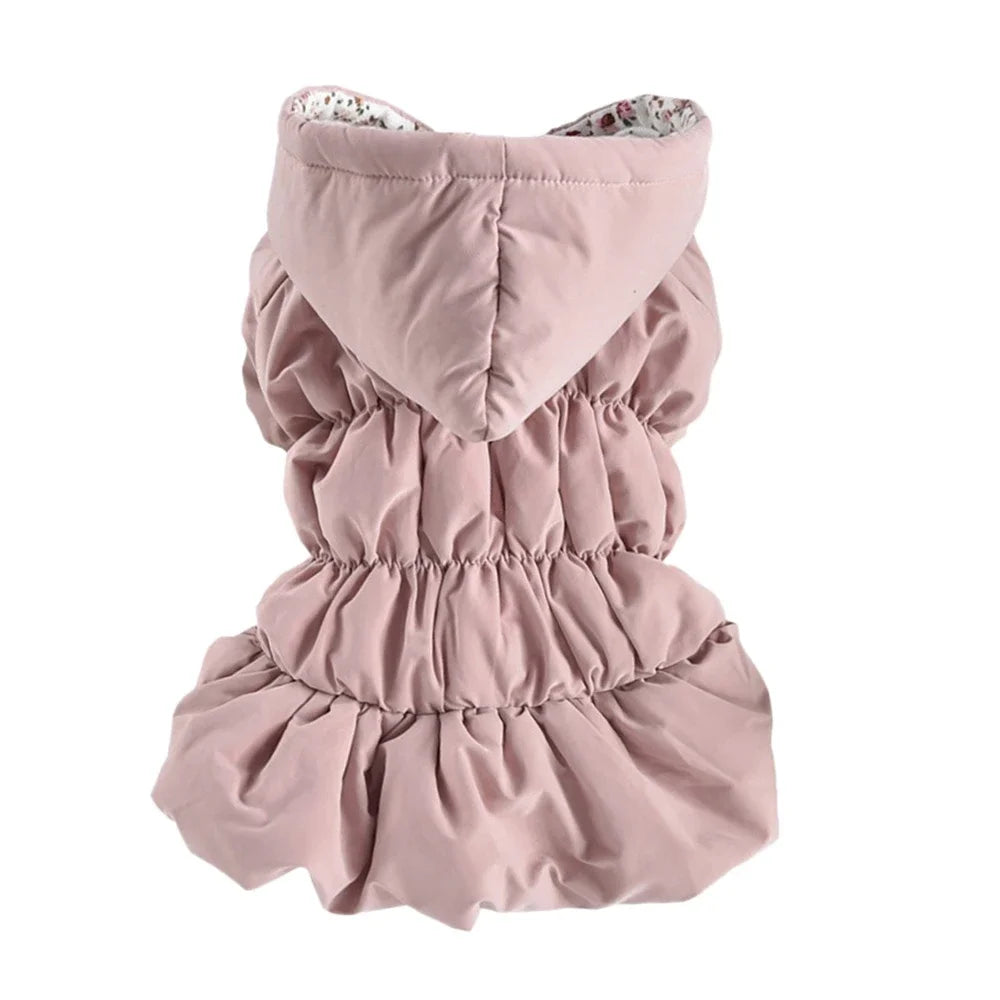 Winter Warm Dog Dress Puppy Pet Coat Floral Bubble Skirt Hooded Jacket for Chihuahua and Yorkie