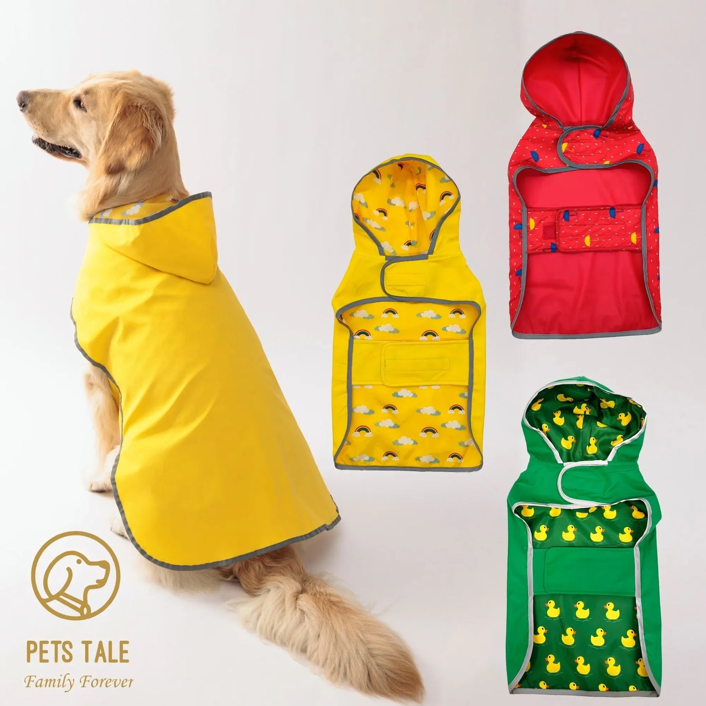 All Weather Dog Raincoat Dual Sided Waterproof Coat With PU Coating And Velcro