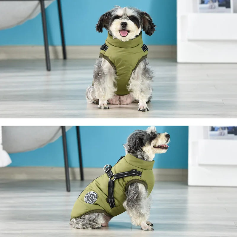 Winter Warm Dog Jacket Waterproof Coat With Harness Fleece Vest For All Sizes
