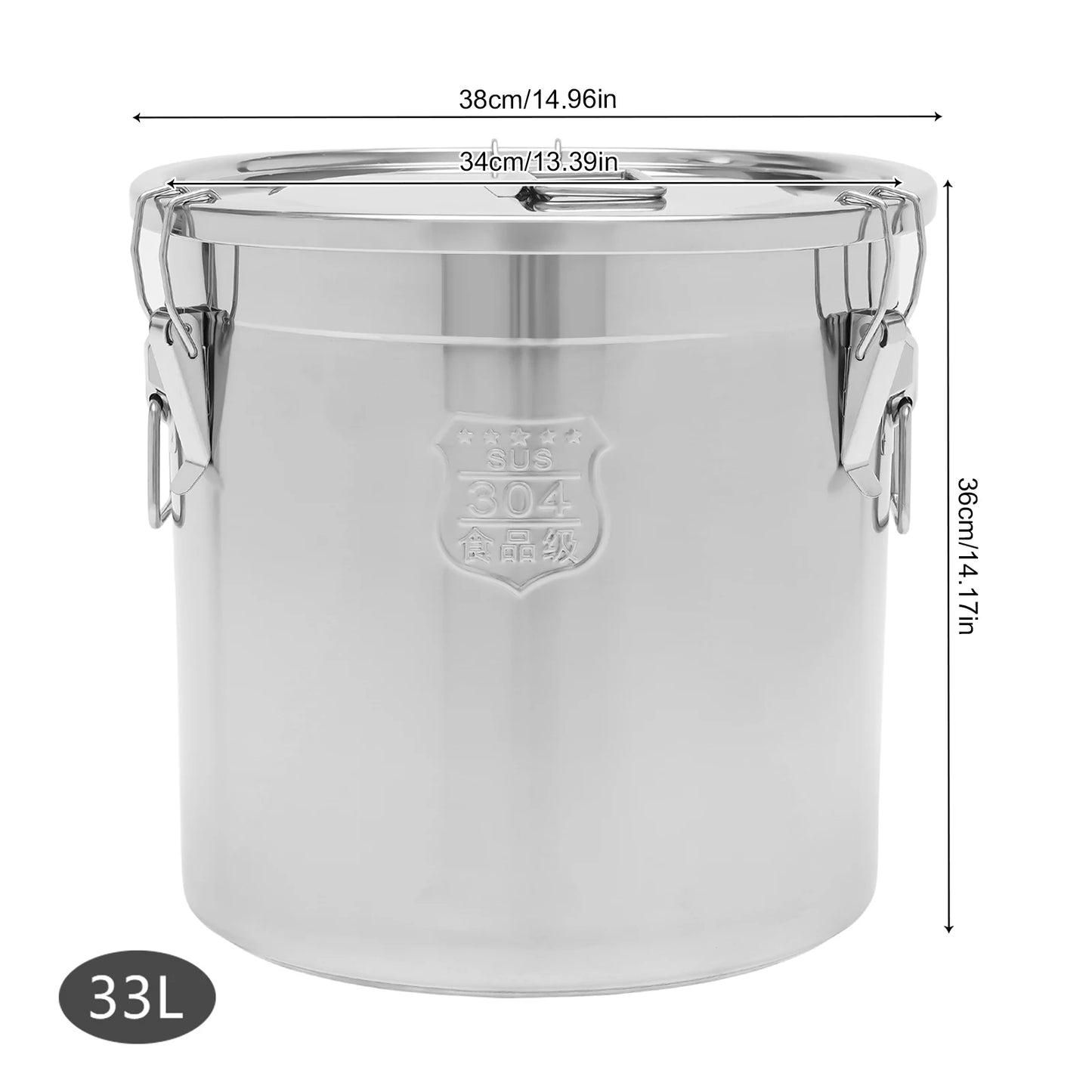 Bymaocar 33L Stainless Steel Airtight Canister Kitchen Storage Bucket Dry Food Container