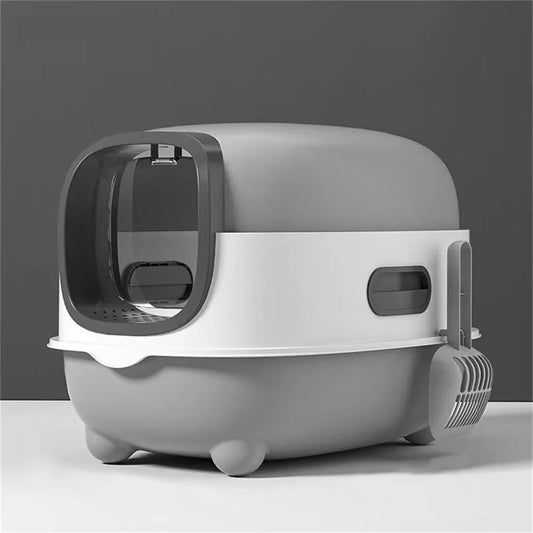 Large Enclosed Cat Litter Box with Scoop Odorless Hooded Litter Tray Deep Cat Toilet Pan Easy Clean Non Stick