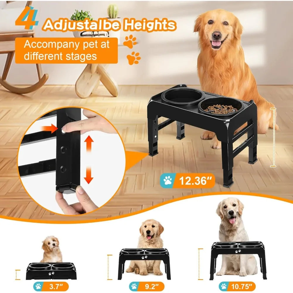 Elevated 2 In 1 Dog Feeder With Slow Feeder And Water Bowl For Medium Large Dogs