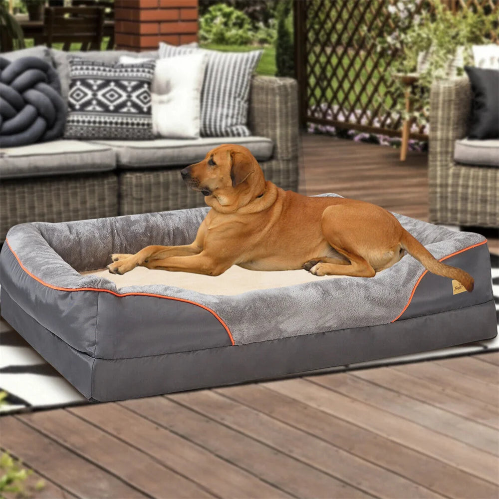 Jumbo Large Orthopedic Dog Bed Memory Foam Pet Sofa Waterproof Elevated Cushion Warm Puppy Bolster Couch Removable Cover