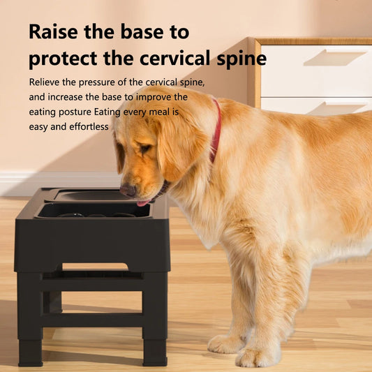 Elevated Dog Food Slow Feeder with Four Adjustable Heights Raised Dog Bowl Stand and Stainless Steel Bowls Anti Slip Dog Water Bowl