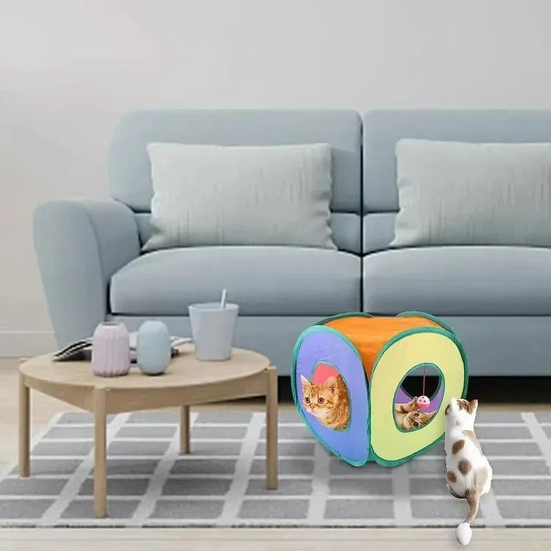 Foldable Cat Tunnels Inside Cube Tent Kitten Toy For Cats And Small Dogs