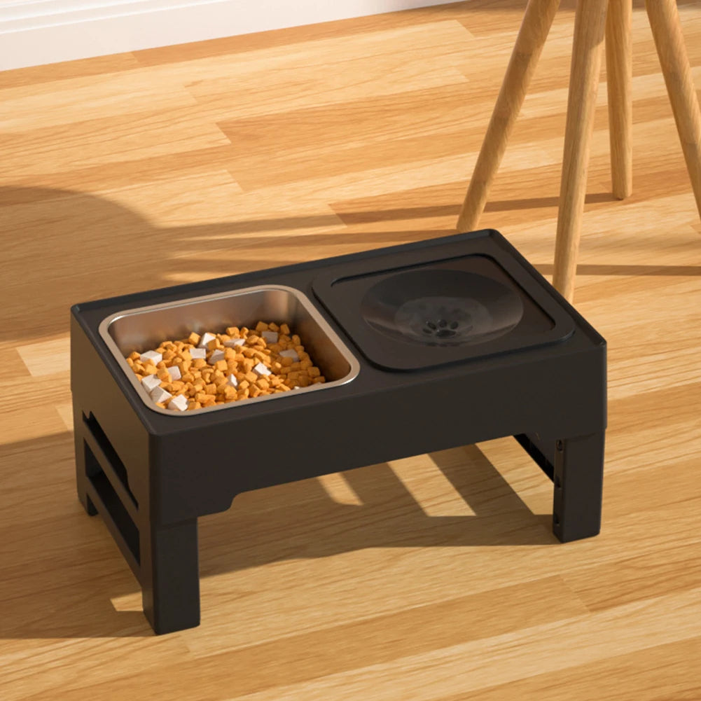 Elevated Dog Food Slow Feeder with Four Adjustable Heights Raised Dog Bowl Stand and Stainless Steel Bowls Anti Slip Dog Water Bowl