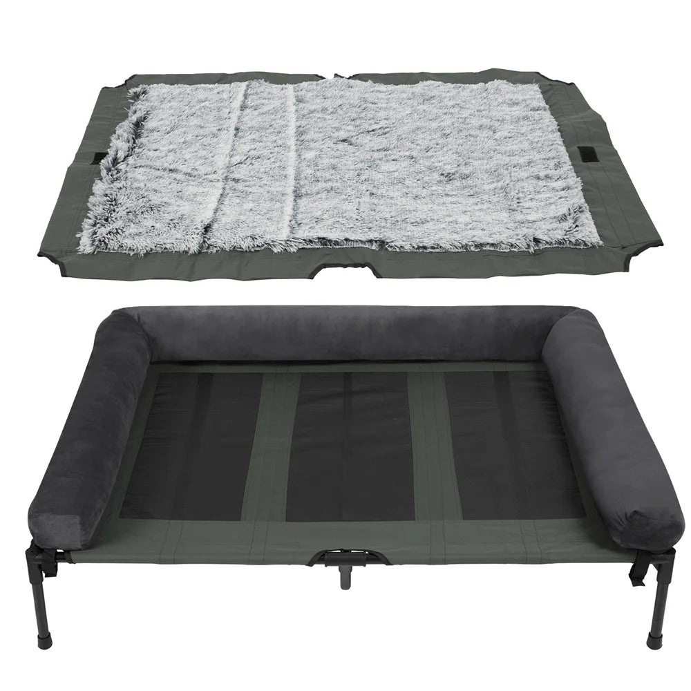 XXL XL Large Dog Bed Outdoor Raised Dog Bed with Cooling Breathable Mat and Soft Plush Mat for Home Garden