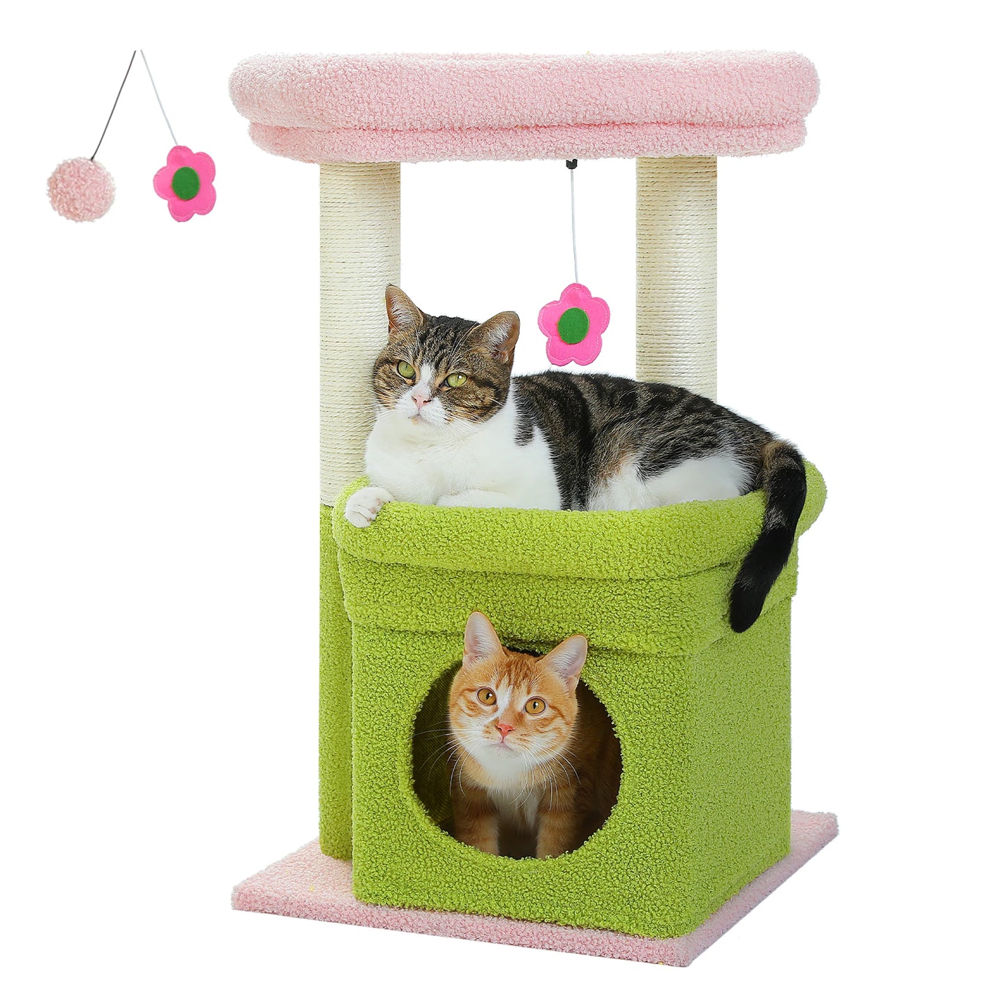 Cat Tree Cat Tower with Cozy Condo Wide Top Perch Natural Sisal Posts Soft Plush Playful Pom Pom Suitable for 1 to 2 Indoor Cats