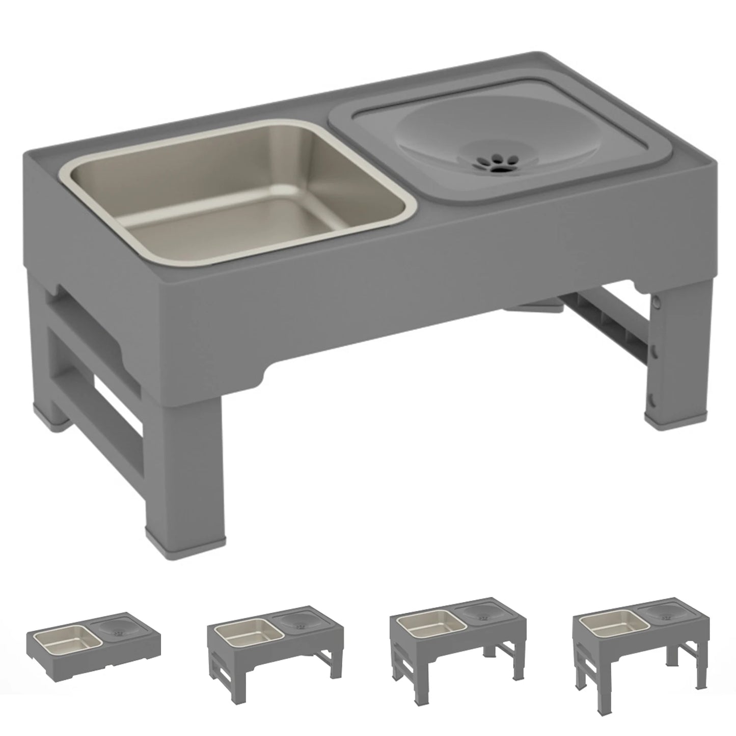 Elevated Dog Food Slow Feeder with Four Adjustable Heights Raised Dog Bowl Stand and Stainless Steel Bowls Anti Slip Dog Water Bowl