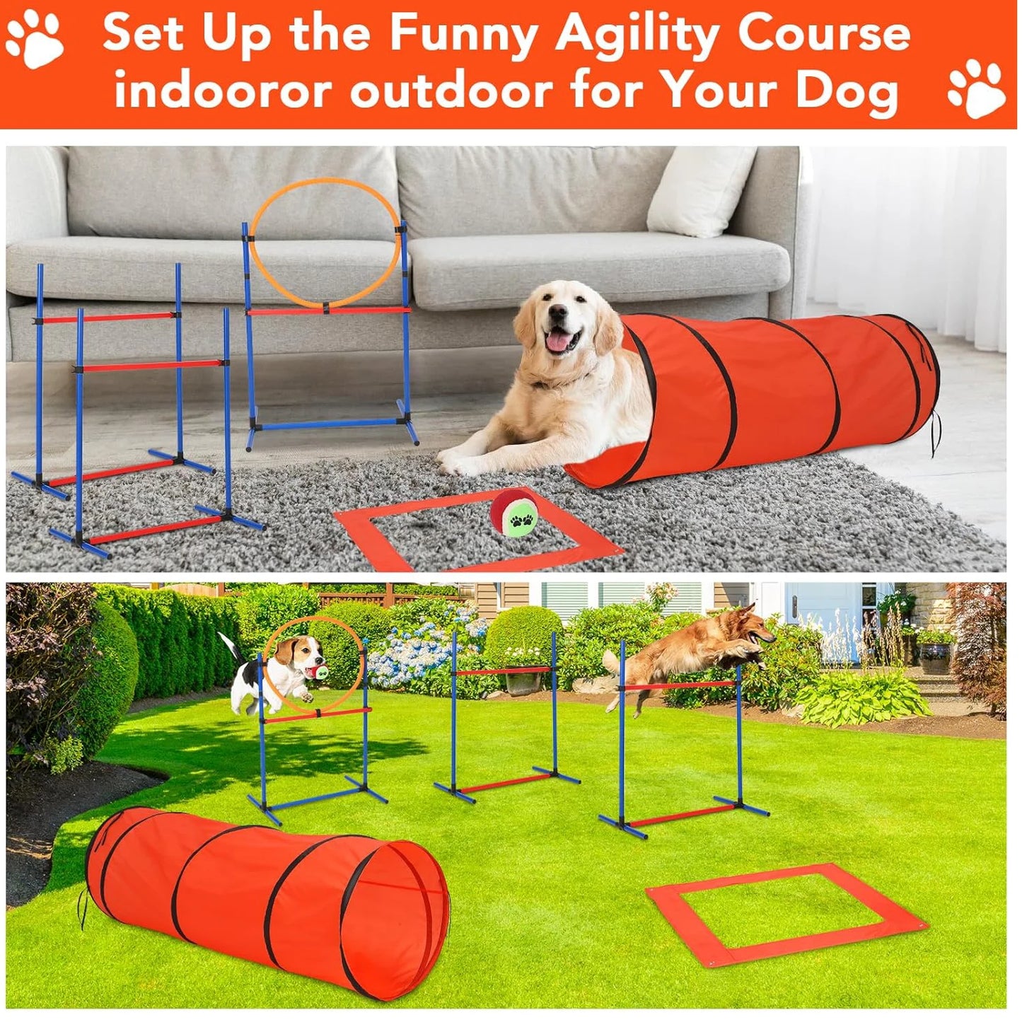 87 Pcs Dog Agility Training Kit Obstacle Course Set With 70 Inch Tunnel Outdoor