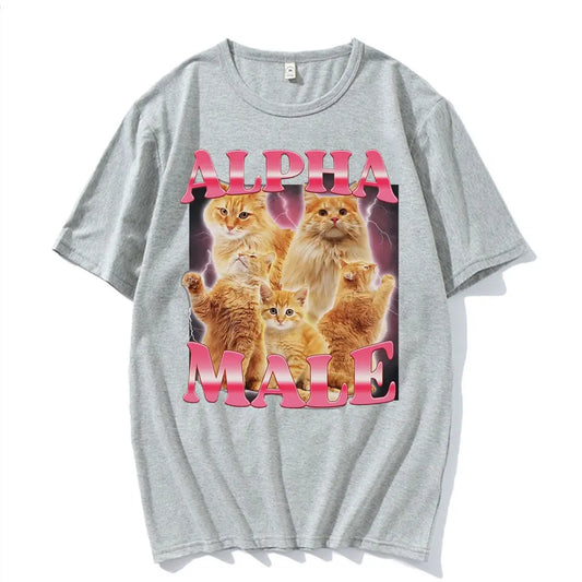 Alpha Male Cat Kitten Funny Meme T Shirts for Men and Women Casual Cotton Short Sleeve Fashion Tops
