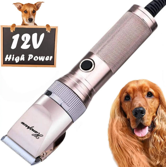 Professional Pet Grooming Clippers 12V Corded Trimmer for Thick Coats